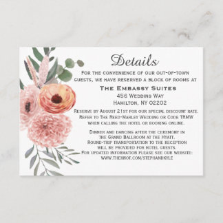 Floral Watercolor Blush Rust Wedding Details Enclosure Card