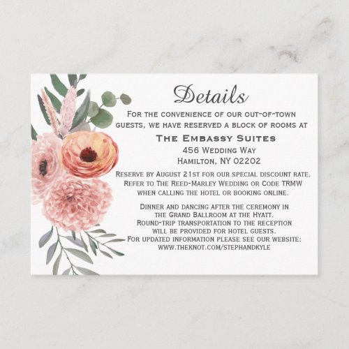Floral Watercolor Blush Rust Wedding Details Enclosure Card