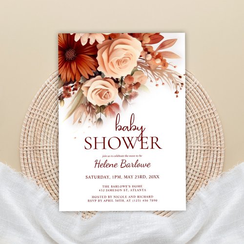 Floral Watercolor Boho Baby Shower Invitation