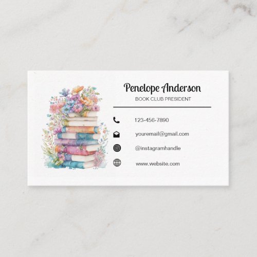 Floral Watercolor Books Business Card