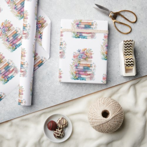 Floral Watercolor Books Wrapping Paper