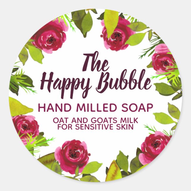 Floral Watercolor Border Handmade Soap Labels (Front)