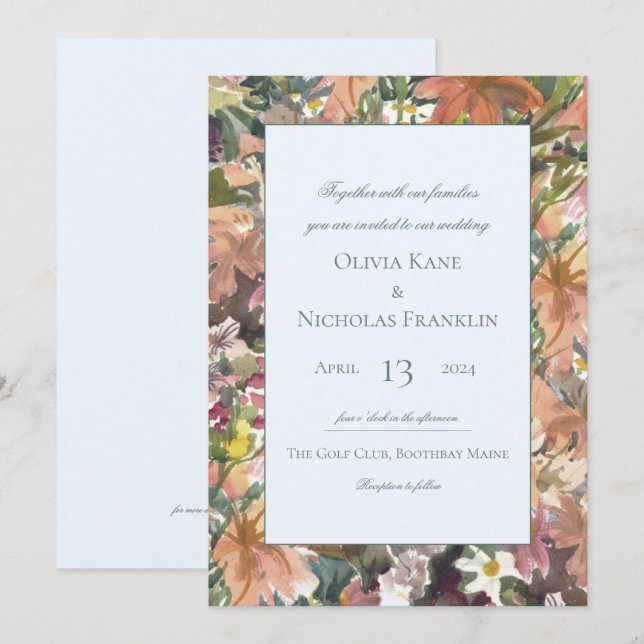 Floral Watercolor Border Wedding Invitation (Front/Back)