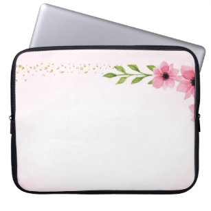 Floral Watercolor Border with gold confetti accent Laptop Sleeve