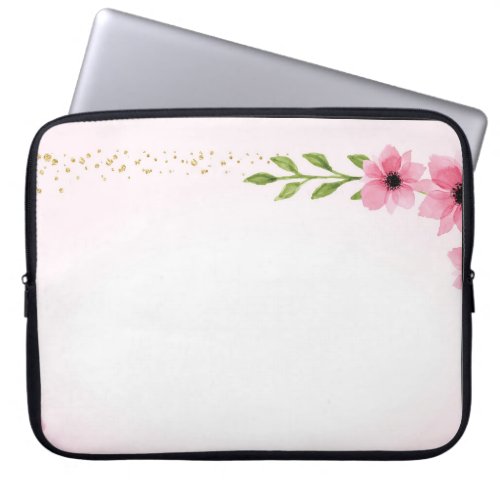 Floral Watercolor Border with gold confetti accent Laptop Sleeve