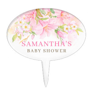 Floral Watercolor Botanical Blush Pink Baby Shower Cake Topper