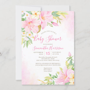 Floral Watercolor Botanical Blush Pink Baby Shower Invitation