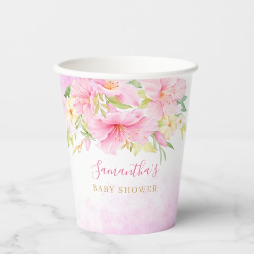 Floral Watercolor Botanical Blush Pink Baby Shower Paper Cups