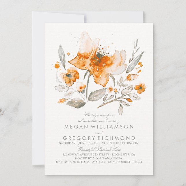 Floral Watercolor Botanical Fall Rehearsal Dinner Invitation (Front)
