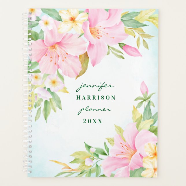 Floral Watercolor Botanical Pink Lily Blossom Planner (Front)
