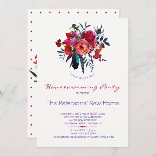 Floral watercolor bouquet housewarming party invitation