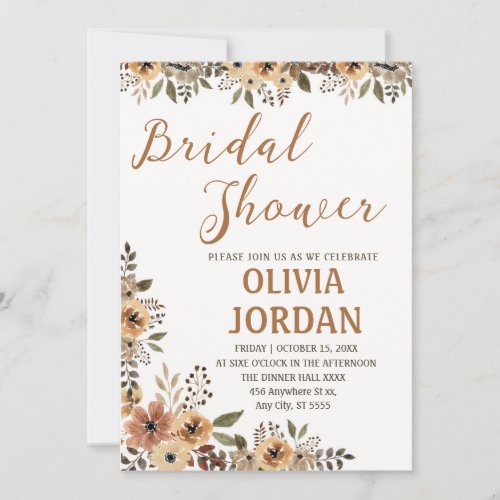 Floral watercolor Bridal Shower  Invitation