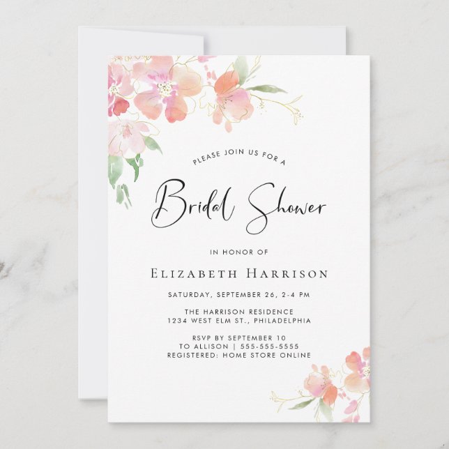 Floral Watercolor Bridal  Shower Invitation (Front)