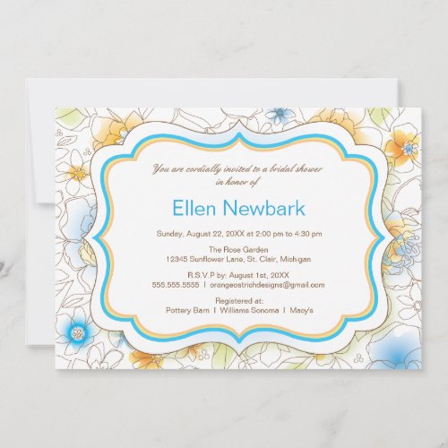 Floral Watercolor Bridal Shower Invitation - Blue