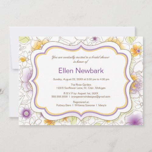 Floral Watercolor Bridal Shower Invitation Purple