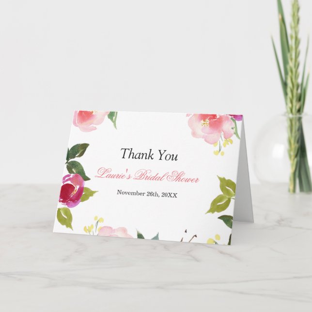 Floral Watercolor Bridal Shower Thank you card (Front)