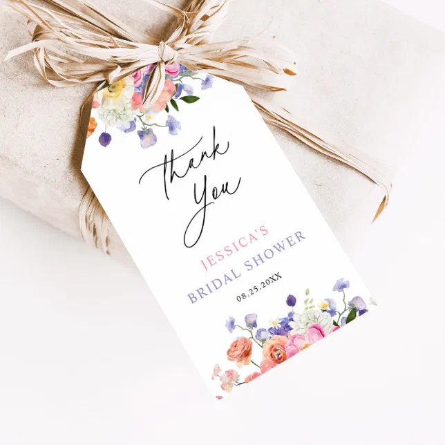 Floral Watercolor Bridal Shower Thank You Gift Tags | Zazzle