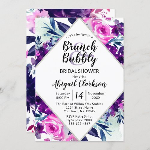 Floral Watercolor Brunch  Bubbly Bridal Shower Invitation