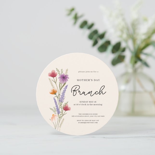 Floral Watercolor Brunch Mothers Day Invitation (Standing Front)