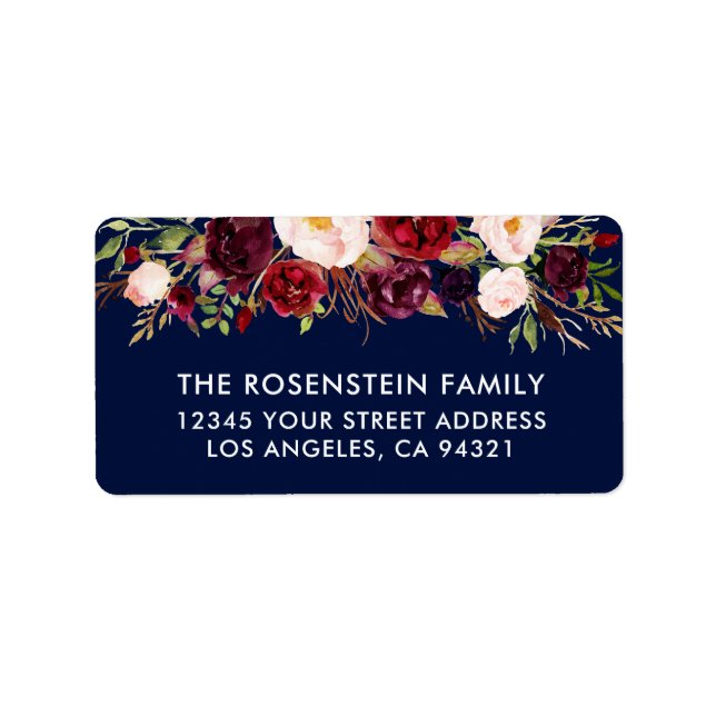 Floral Watercolor Burgundy Address Label (Front)