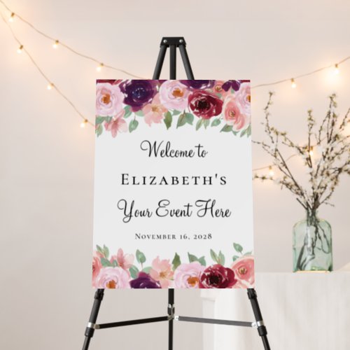 Floral Watercolor Burgundy Blush Any Event Foam Board