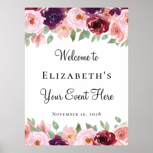 Floral Watercolor Burgundy Blush Any Event Poster