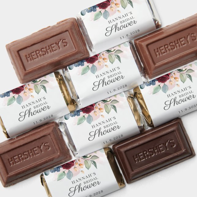 Floral Watercolor Burgundy Blush Bridal Shower Hershey's Miniatures (Assorted)