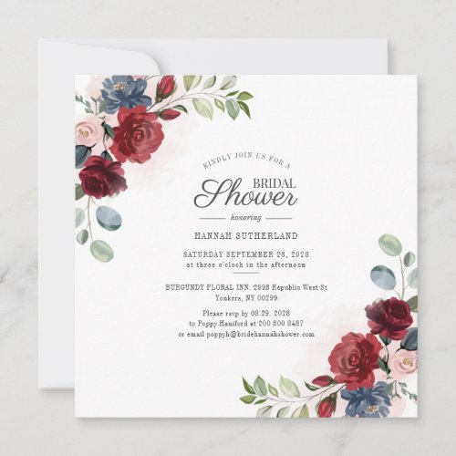 Floral Watercolor Burgundy Blush Bridal Shower Invitation