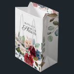 Floral Watercolor Burgundy Blush Bridal Shower Medium Gift Bag<br><div class="desc">Floral Watercolor Burgundy Blush Bridal Shower Medium Gift Bag. Featuring a burgundy roses, dusty blue and rustic bloom, this can be easily customized for your special occasion such as a baby shower, engagement party, birthday party, anniversaries, family reunions, and any special occasion you have lined up for the months ahead....</div>