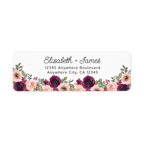 Floral Watercolor Burgundy Blush Peonies Label