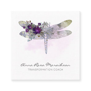 *~* Floral Watercolor Burgundy Pink  Dragonfly   Square Business Card