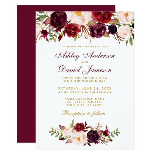 Floral Watercolor Burgundy Wedding Invitation BG | Zazzle.com