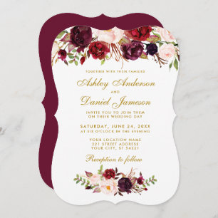Floral Watercolor Burgundy Wedding Invitation BGB