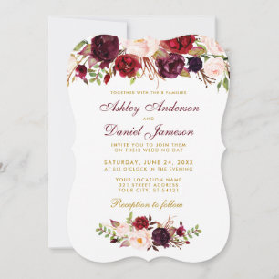 Floral Watercolor Burgundy Wedding Invitation GB