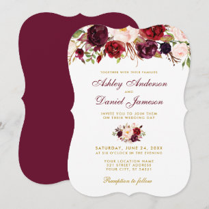 Floral Watercolor Burgundy Wedding Invitation GB