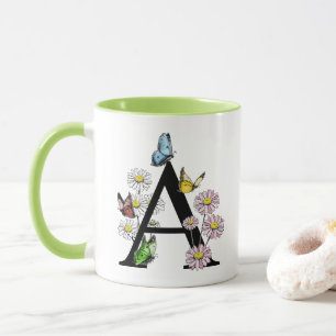 Floral Watercolor Butterfly Monogram Letter A Mug
