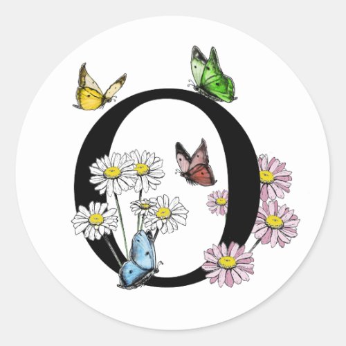 Floral Watercolor Butterfly Monogram Letter O Classic Round Sticker