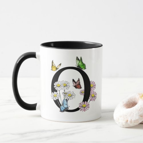 Floral Watercolor Butterfly Monogram Letter O  Mug