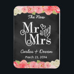Floral Watercolor Chalkboard Wedding Magnet<br><div class="desc">This adorable, chic, floral watercolor wedding favor magnet is a trendy way for your guests to remember your special wedding day. Easily customize this modern, chalkboard typography style wedding magnet by using the given template to change the names and date. This black and white basic chalkboard style compliments most chalkboard...</div>
