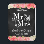 Floral Watercolor Chalkboard Wedding Magnet<br><div class="desc">This adorable, chic, floral watercolor wedding favor magnet is a trendy way for your guests to remember your special wedding day. Easily customize this modern, chalkboard typography style wedding magnet by using the given template to change the names and date. This black and white basic chalkboard style compliments most chalkboard...</div>
