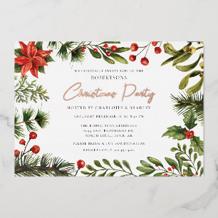 Floral Watercolor Christmas Party Rose Gold Foil Invitation