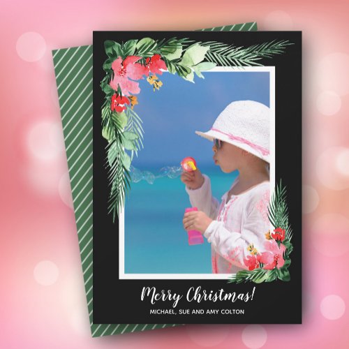 Floral Watercolor Christmas Photo Holiday Card