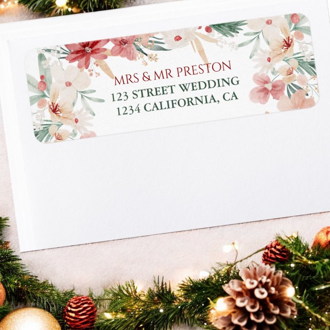 Floral Watercolor Christmas Rustic Winter Wedding Label (Floral Watercolor Christmas Rustic Winter Wedding Label)