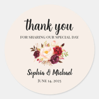 Floral Watercolor Classic Round Sticker