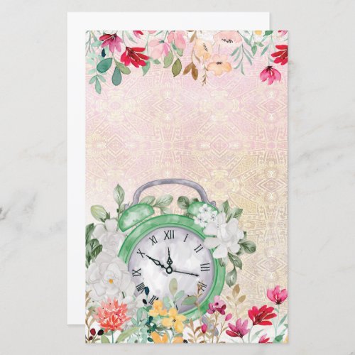Floral watercolor clock decoupage scrapbook pape
