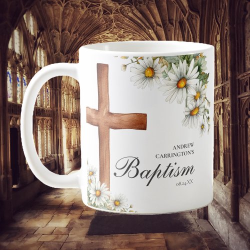 Floral Watercolor Cross Baptism Coffee Mug