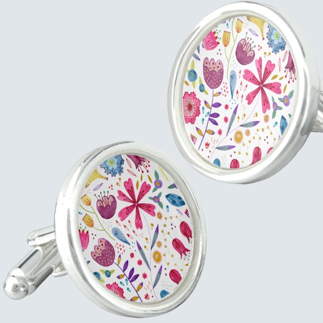 Floral Watercolor Cufflinks (Watercolor floral cufflinks)