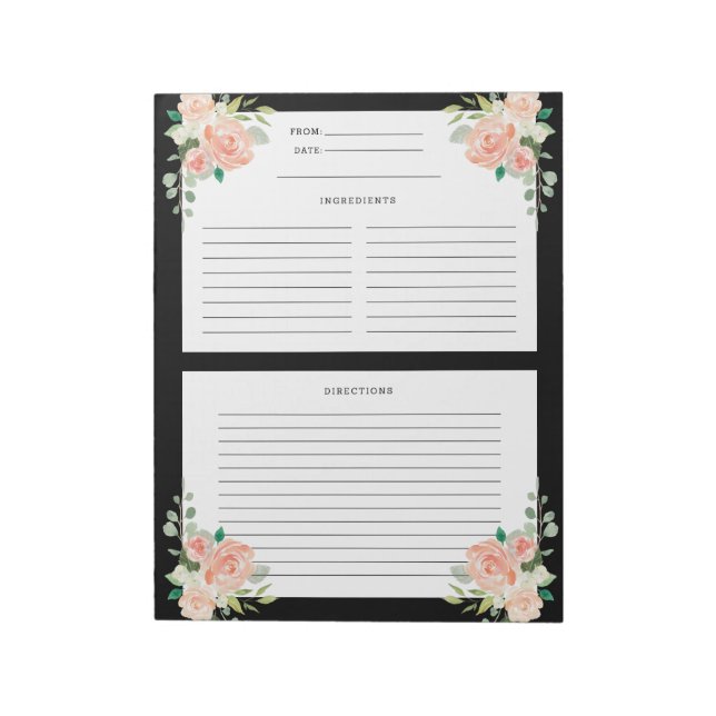 Floral Watercolor Custom Color Recipe Template Notepad (Rotated)