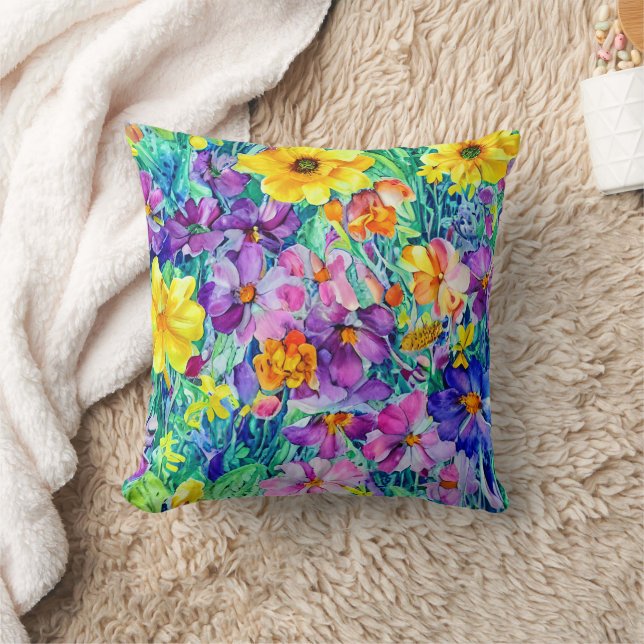 Floral Watercolor Cute Pattern Throw Pillow (Blanket)