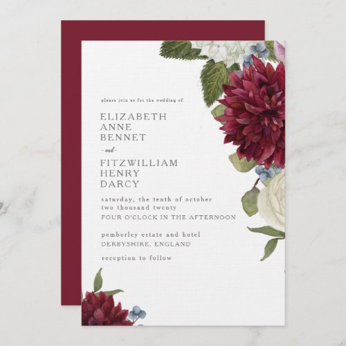 Floral Watercolor Dahlia Hydrangea Wedding Invitation